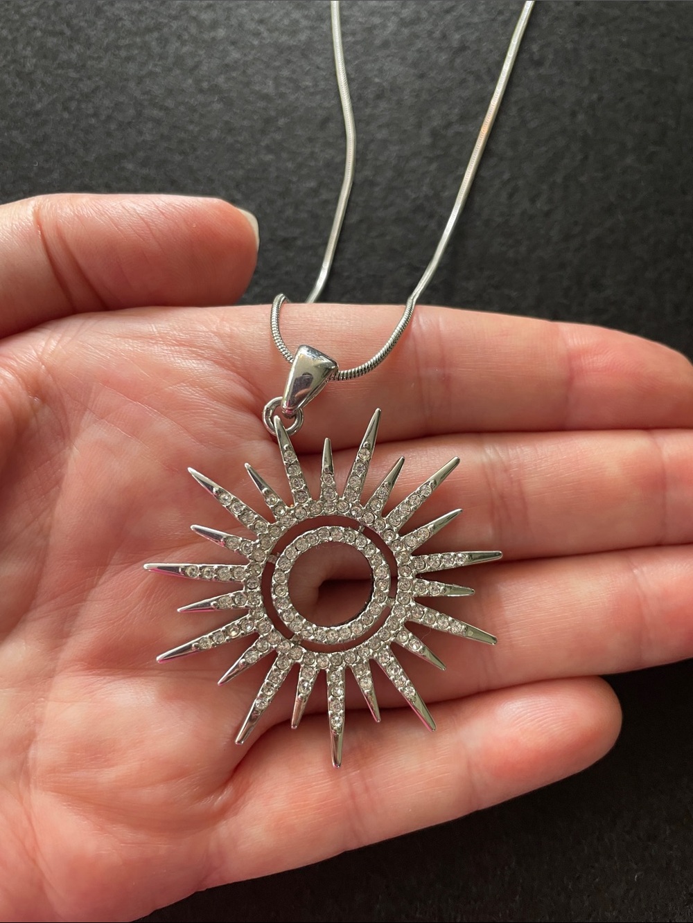 Park Lane Crystal Sunburst Pendant Necklace | Silver Tone Celestial